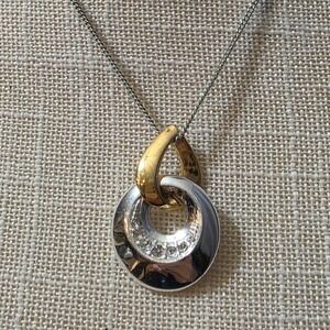 SAO Two Tone Pendant Necklace Gold Silver Tone Modern Geometric